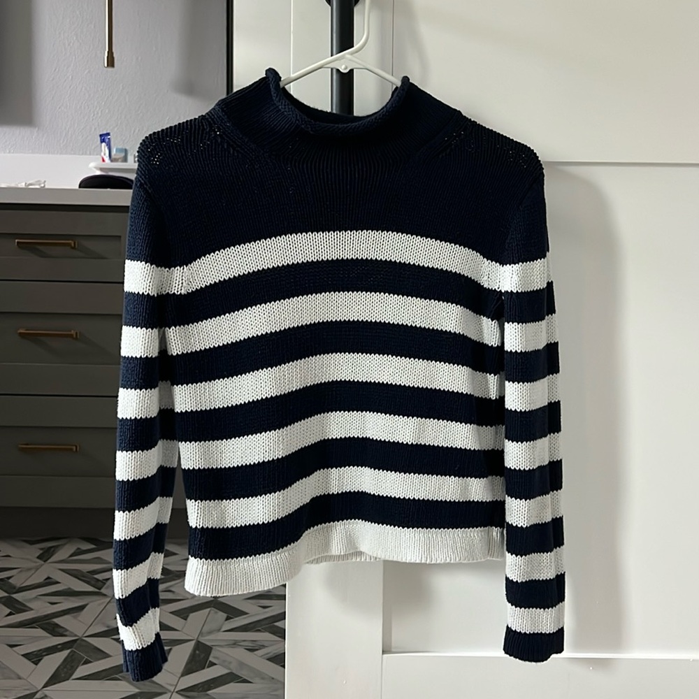 J. Crew Always - Cotton Striped Roll Neck Knit Sweater Size XXS Navy & White